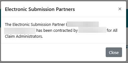 Electronic Submission Partners pop up screen, close button