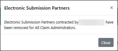 Electronic Submission Partners pop up screen, close button