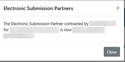 Electronic Submission Partners pop up screen, close button