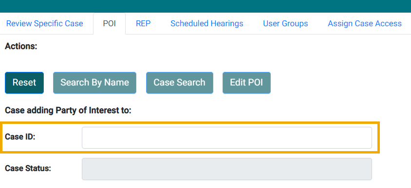 Party of Interest Tab Case ID field