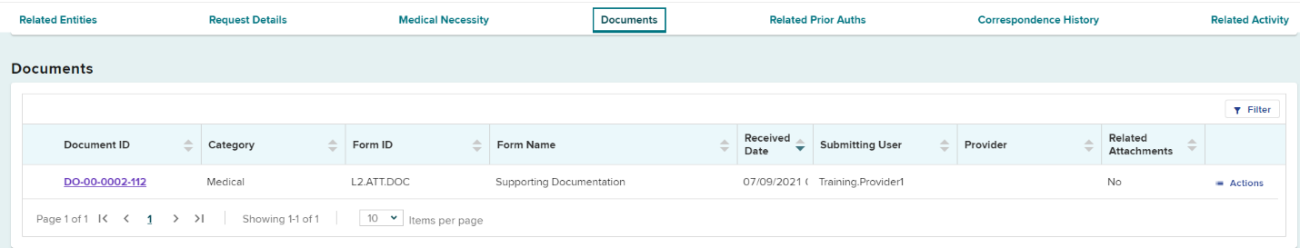 Documents section in PAR details