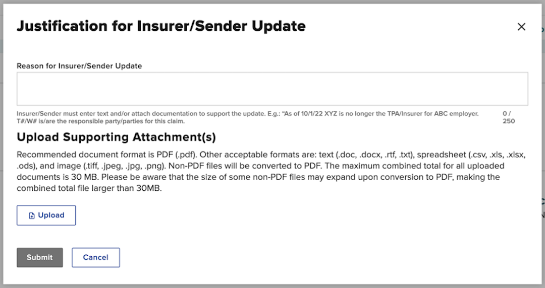 Justification for insurer text box