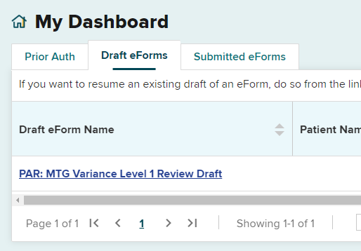 Draft eForms Tab