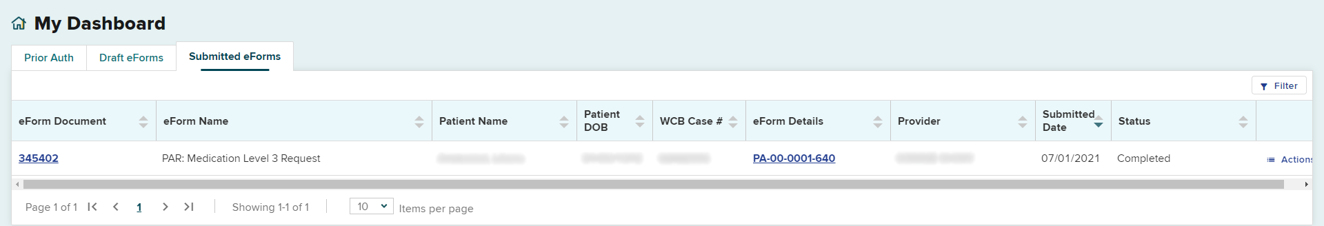 Submitted eForms Dashboard