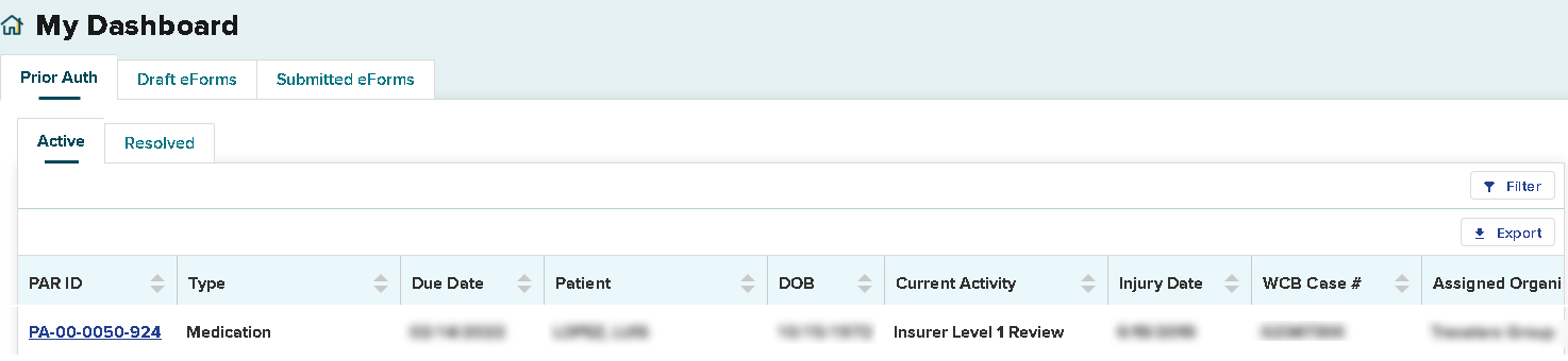 Active Prior Authorizations Dashboard