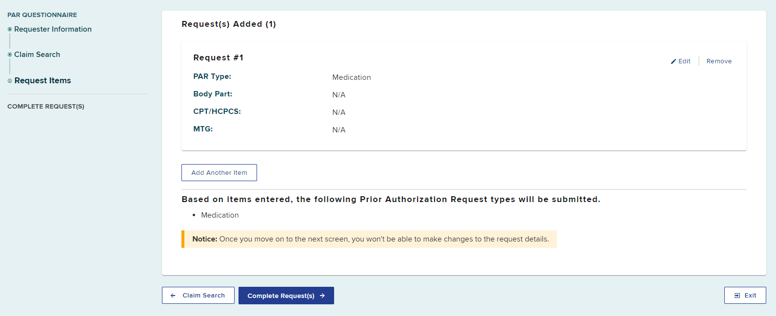 Medication Item Request 1 Added